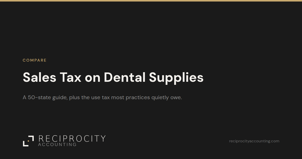 Reciprocity Accounting card: Sales Tax on Dental Supplies, a Compare post.