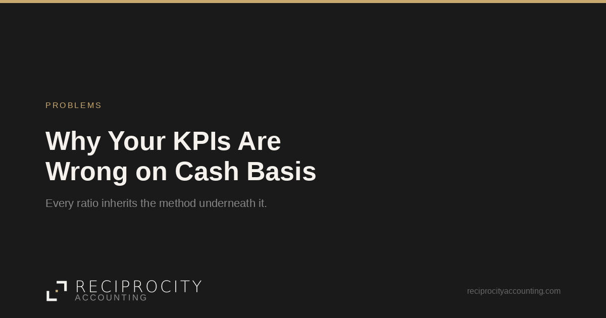 Reciprocity Accounting card: why your KPIs are wrong on cash basis.