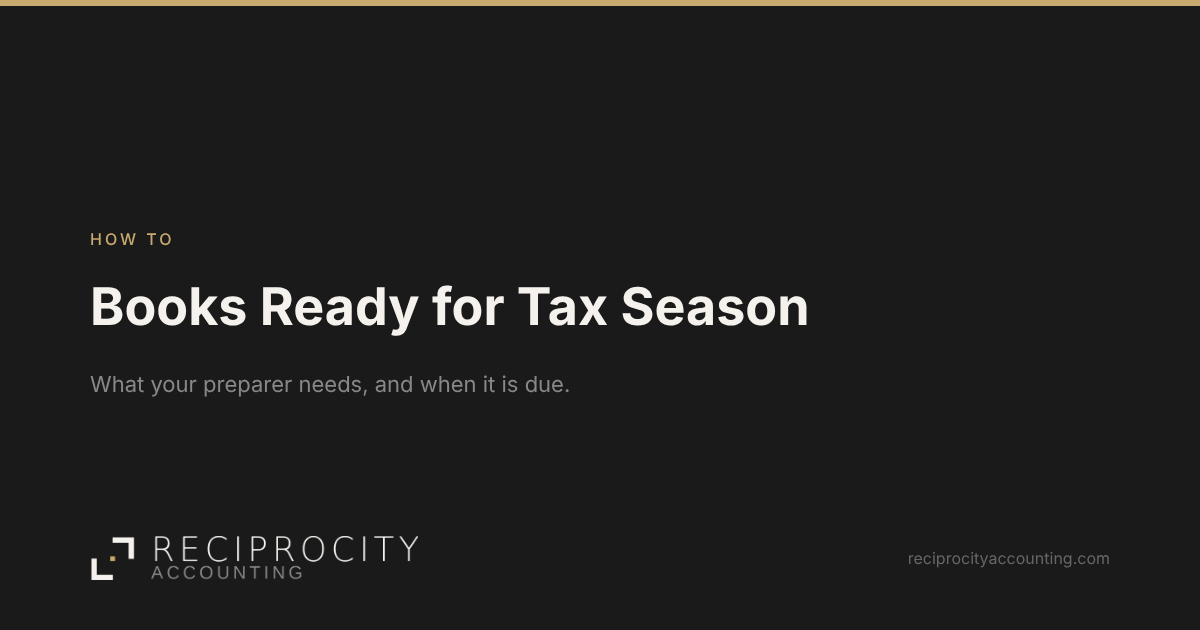 Reciprocity Accounting card: Books Ready for Tax Season, a How To post.